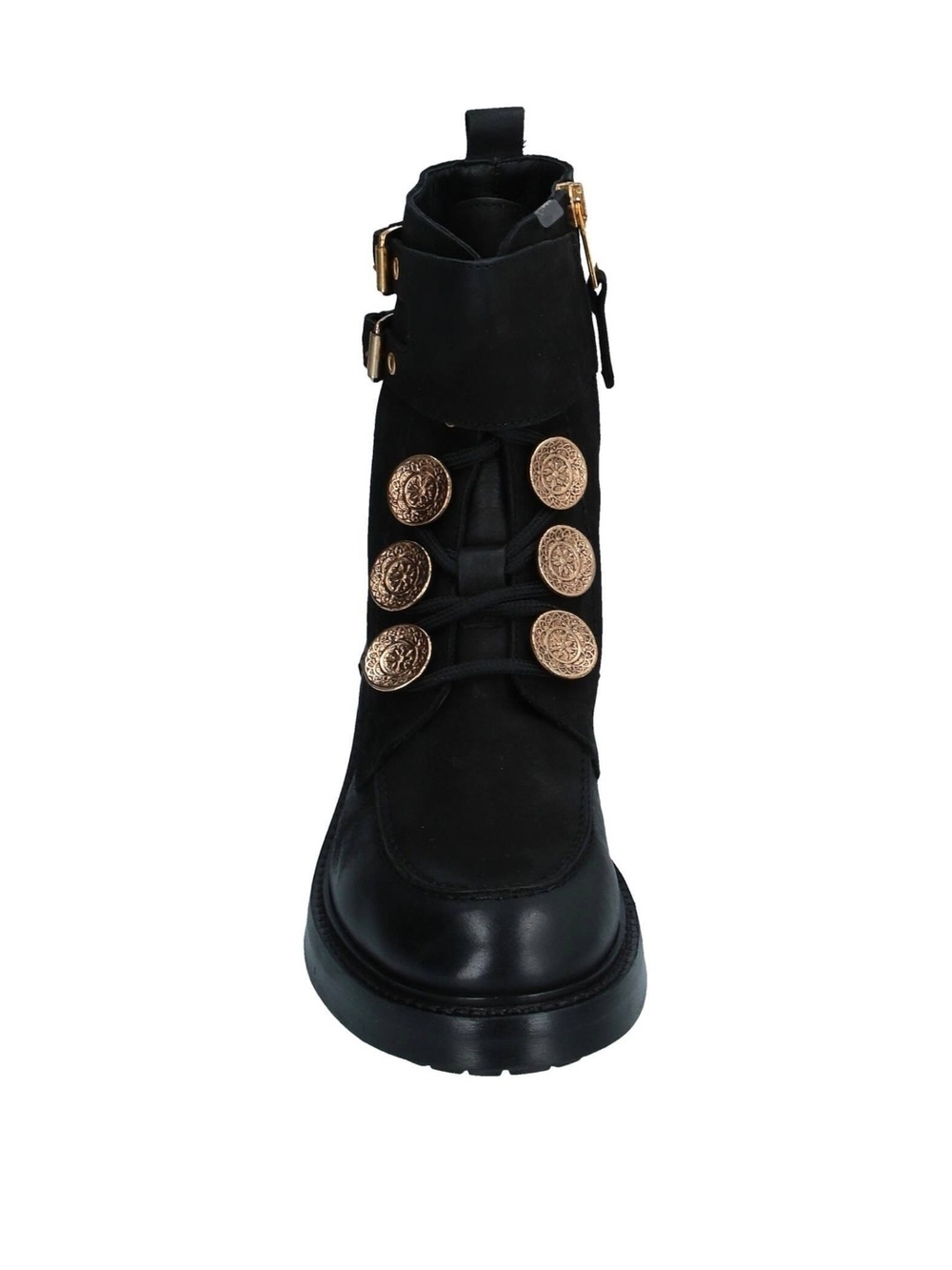 Designer Leather Ankle Boots with Gold Button Accents